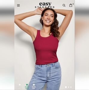 Easy Standard Rib Fitted Scoop Tank Top in Scarlett Red